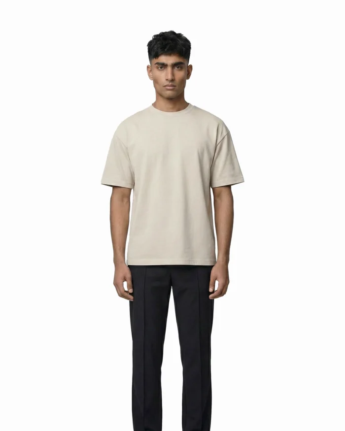 Drop Shoulder Essential T-Shirt – Beige - Image 2