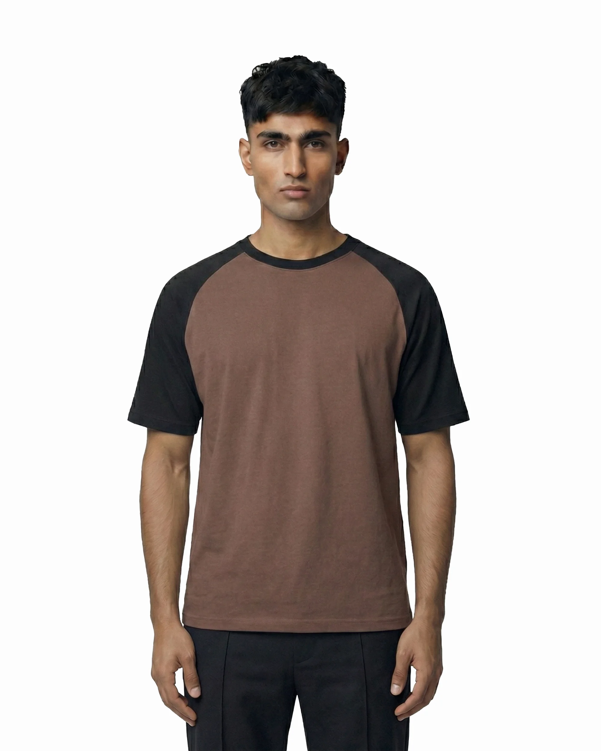 DSR-T-CBL-01 Drop Shoulder Raglan T-Shirt – Coffee & Black - Image 1