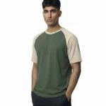 Drop Shoulder Raglan T-Shirt – Green & Beige