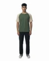 Drop Shoulder Raglan T-Shirt – Green & Beige - Image 3