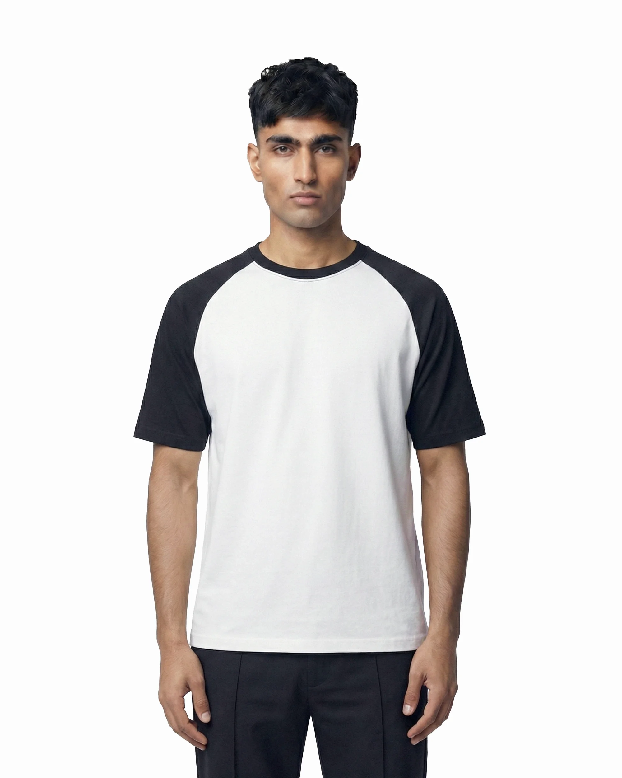 DSR-T-WBL 1 Drop Shoulder Raglan T-Shirt – White & Black - Image 1
