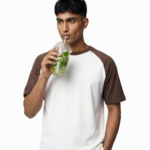 Drop Shoulder Raglan T-Shirt – White & Coffee