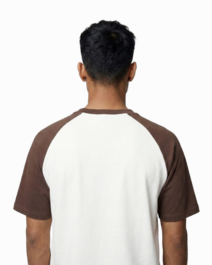 Drop Shoulder Raglan T-Shirt – White & Coffee - Image 6
