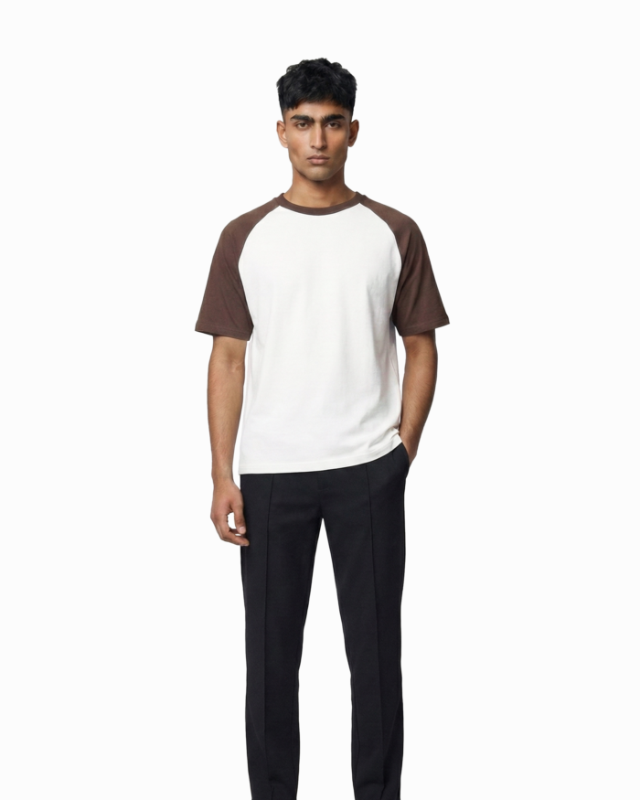 Drop Shoulder Raglan T-Shirt – White & Coffee - Image 8