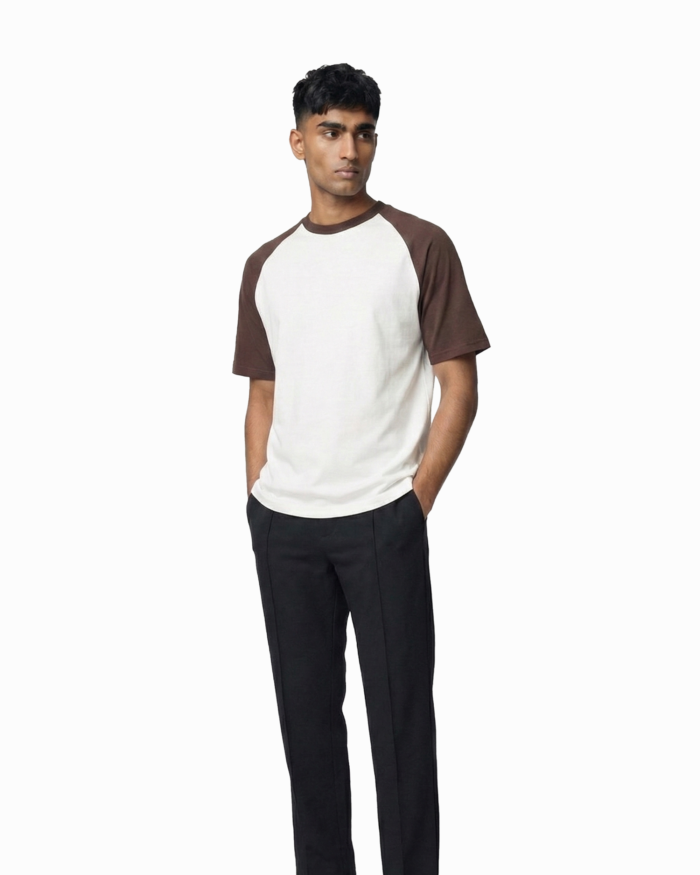 Drop Shoulder Raglan T-Shirt – White & Coffee - Image 7