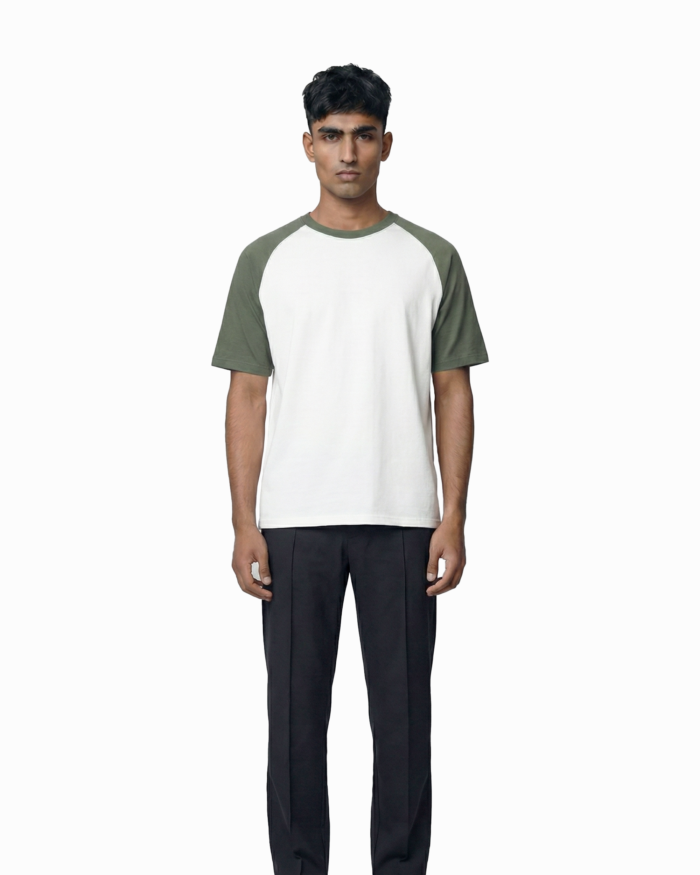 Drop Shoulder Raglan T-Shirt – White & Green - Image 3