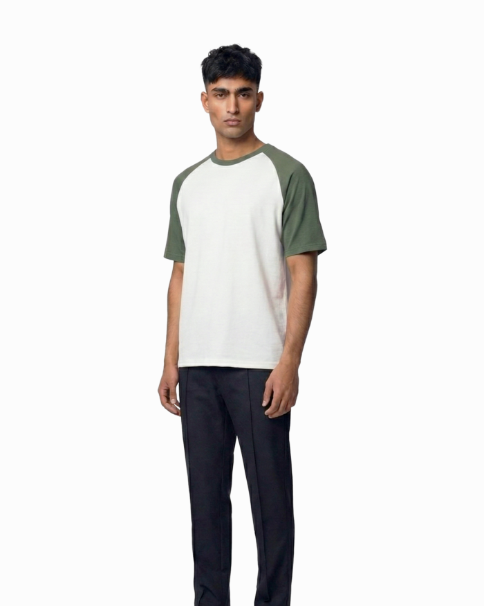 Drop Shoulder Raglan T-Shirt – White & Green - Image 2