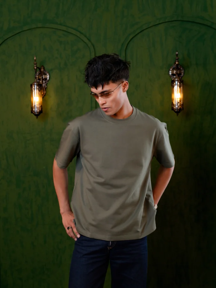 Drop Shoulder Essential T-Shirt – Green - Image 2
