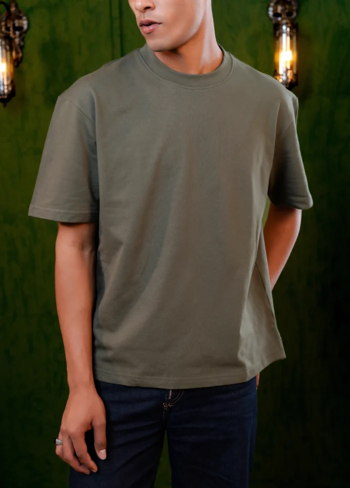 Drop Shoulder Essential T-Shirt – Green - Image 3