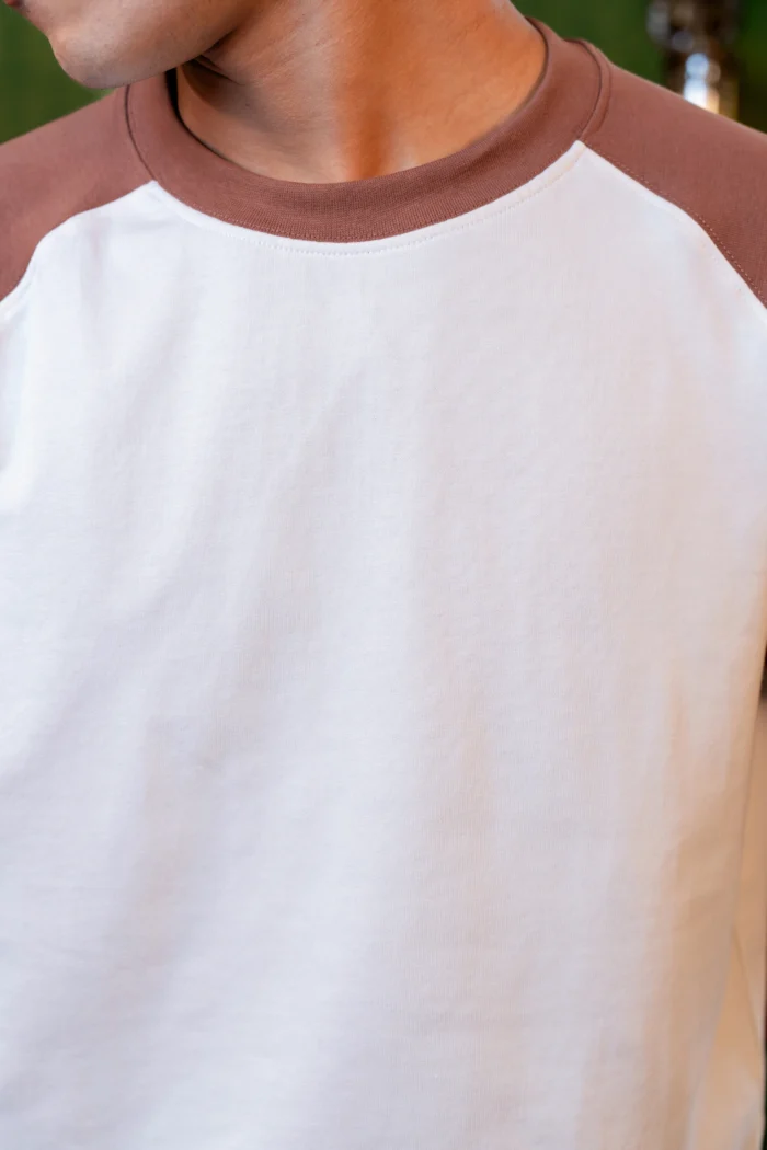 Drop Shoulder Raglan T-Shirt – White & Coffee - Image 3