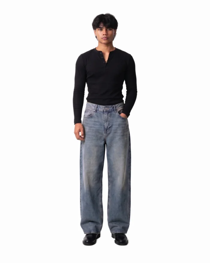 Baggy Dad Jeans - Dirty Blue - Image 2